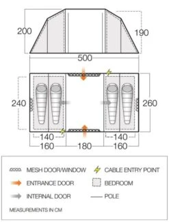 Vango Castlewood 400 (Poled) Tent 2023 (Incl. Footprint) -Vango castlewood 400 dimensions image